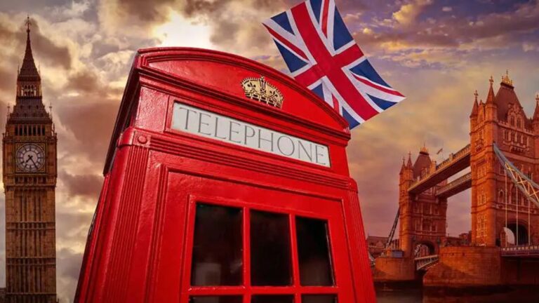 London landmarks Big Ben Tower Bridge red telephone box Union Jack representing standard visitor visa UK 2025 tourism destinations