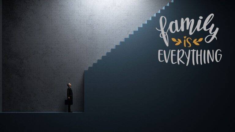 Impossible staircase with family is everything text overlay representing insurmountable obstacles meaning under EX.1(b) Appendix FM legal provisions