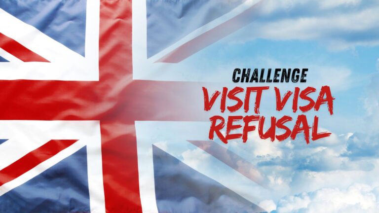 UK Union Jack flag with Challenge Visit Visa Refusal text representing legal guidance on how to challenge UK visit visa refusal 2025