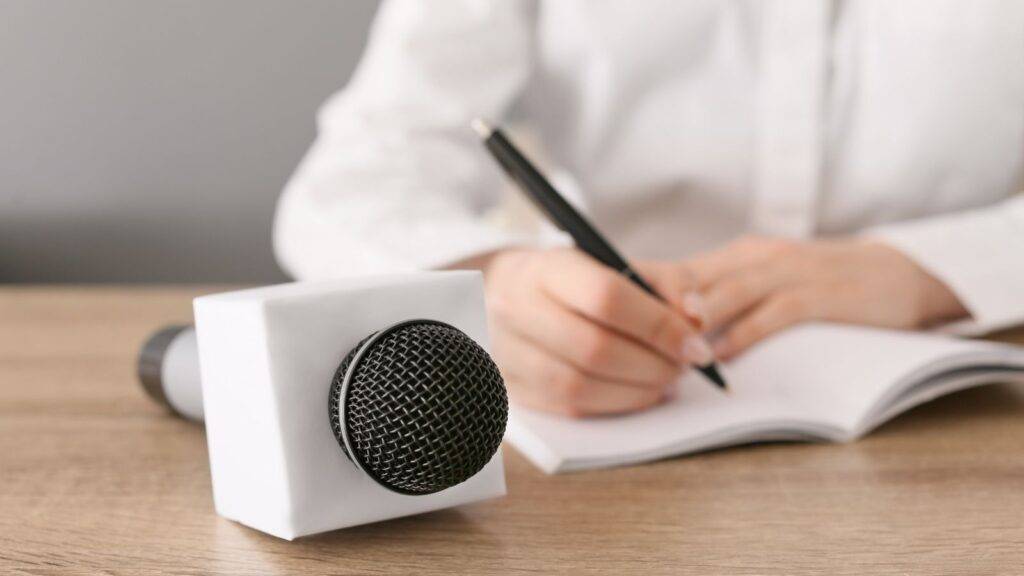 Professional microphone and documentation setup representing UK student visa credibility interview 2025 preparation and recording process