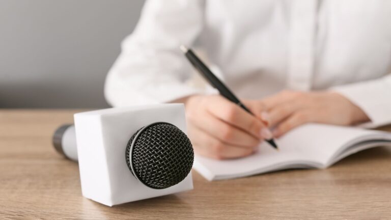 Professional microphone and documentation setup representing UK student visa credibility interview 2025 preparation and recording process