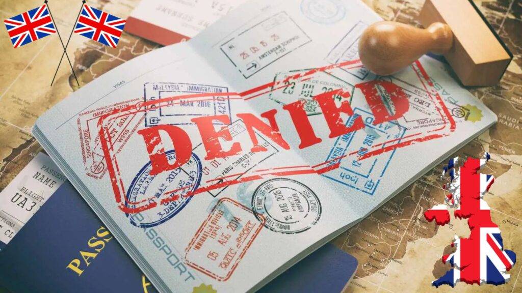 Passport with denied stamp and immigration stamps representing UK re-entry ban 2025 mandatory refusal periods