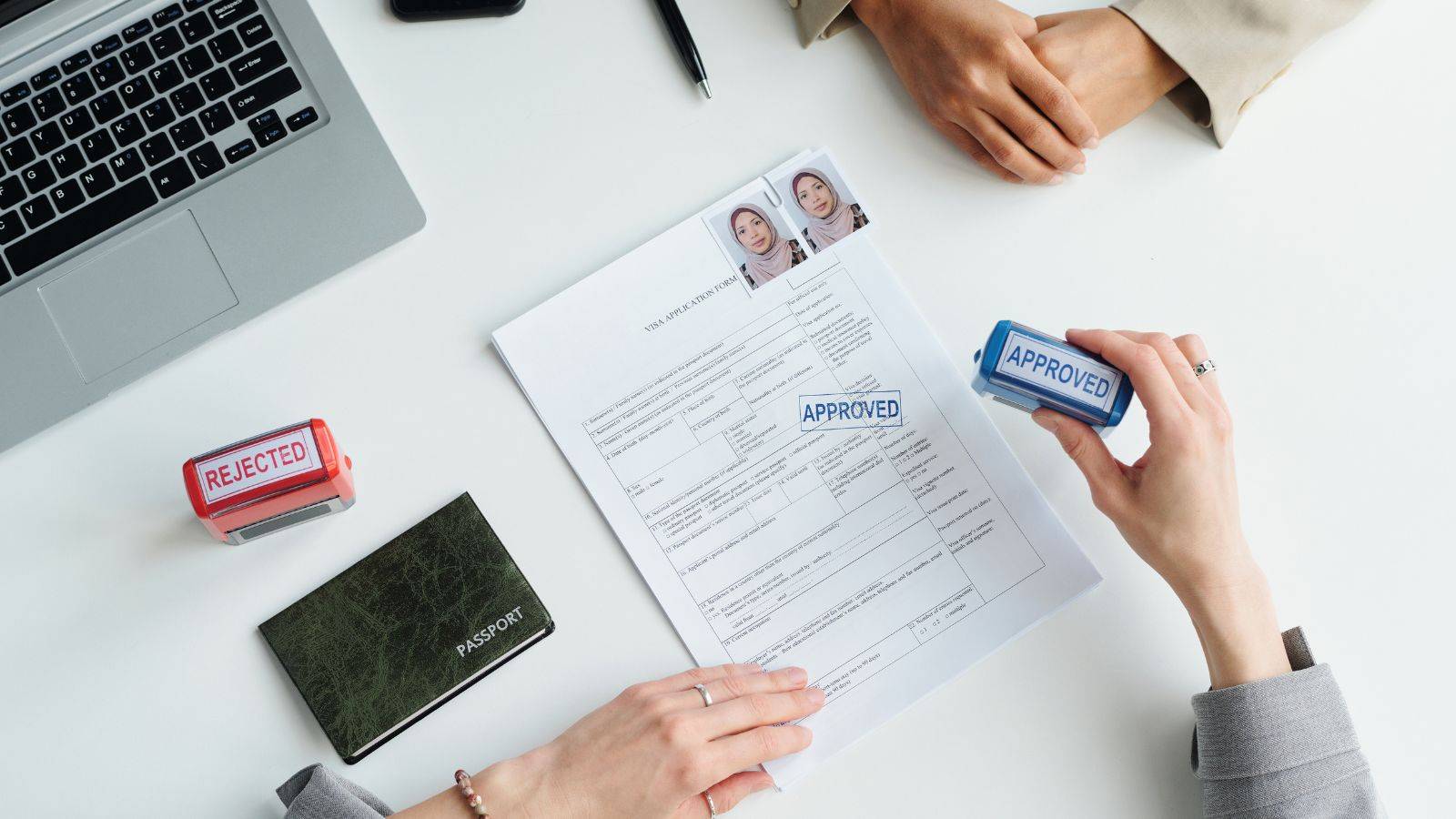 UKVCAS UK visa application system process showing online application on laptop with passport, documents, and approved stamp representing complete step-by-step guide