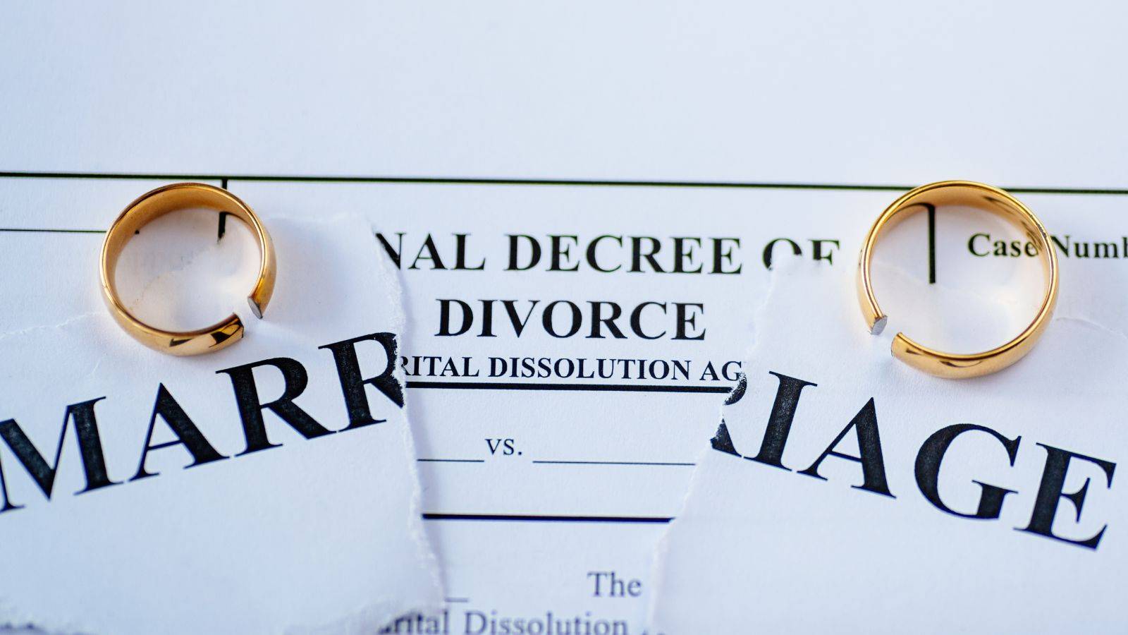 Grounds of divorce on 5 years separation 2025 – torn marriage certificate with separated wedding rings on legal decree