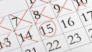Calendar Showing 14 Crossed Out Dates Followed By Circled Day 15 Representing The 14-Day Grace Period Before Paragraph 39E Immigration Rules 2025 Overstaying Penalties Apply