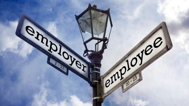 Directional street signs showing employer and employee paths representing skilled worker visa change employer 2025 navigation decisions and sponsor transition process