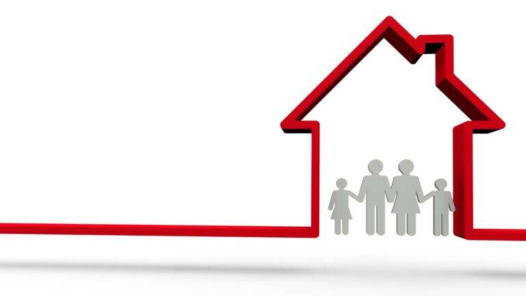 Red house outline with family silhouettes representing UK family settlement routes 2025 Appendix Settlement requirements