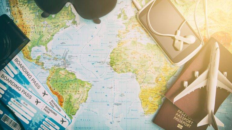 International child arrangements after divorce represented by world map with boarding passes airplane passport showing global travel consent permanent relocation Hague Convention procedures