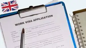 UK work visa application form with Union Jack flag representing temporary worker visa UK 2025 categories