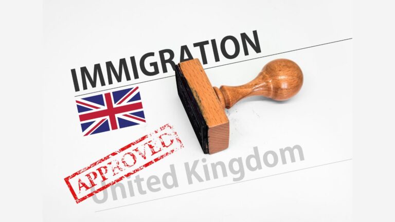 UK immigration approval stamp with Union Jack flag and official documents representing UK spouse visa requirements 2025 success