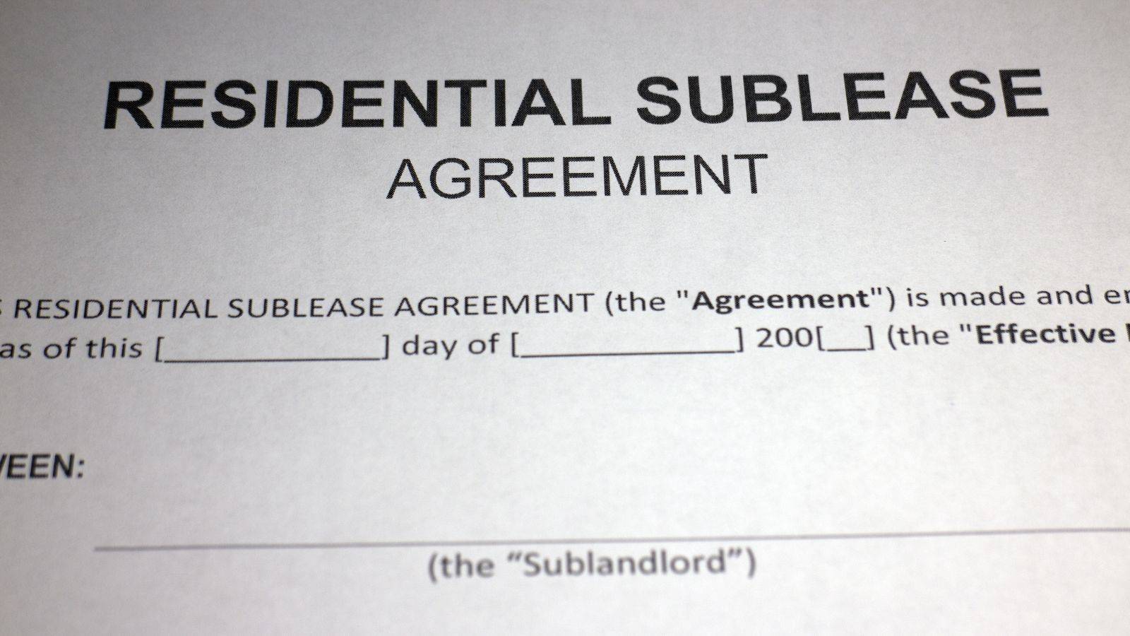 Residential sublease agreement document showing legal requirements for subletting leasehold property UK 2025 including sublandlord consent and tenant obligations