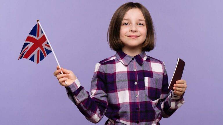 Child ILR UK 2025 represented by young child holding Union Jack flag with passport showing settlement family visa guide paragraph 297 sole responsibility stepchildren applications