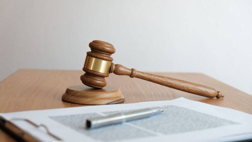 Legal gavel and documents representing UK sponsor licence fees and compliance enforcement for immigration law