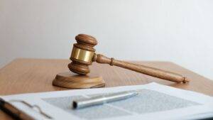 Legal Gavel And Documents Representing Uk Sponsor Licence Fees And Compliance Enforcement For Immigration Law