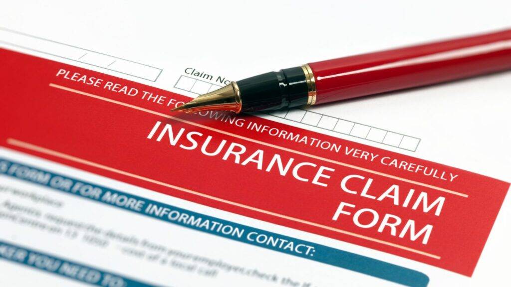 Insurance claim form with red header and pen highlighting urgent dispute.