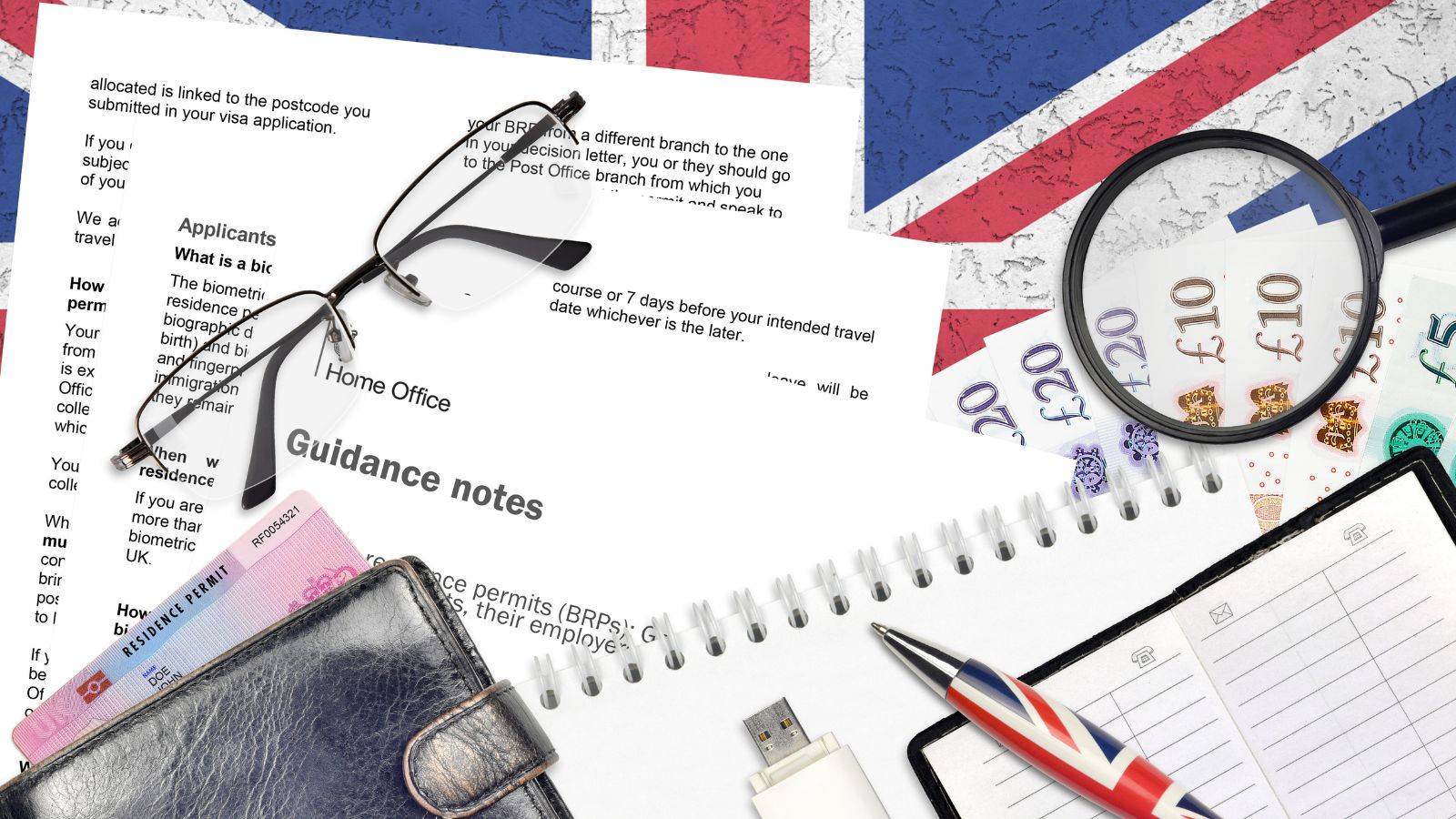 UK settlement and citizenship application documents with Home Office guidance notes and Union Jack flag representing UK settlement citizenship solicitors 2025 services