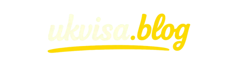 UK Visa Blog logo with yellow and white branding on a gray background