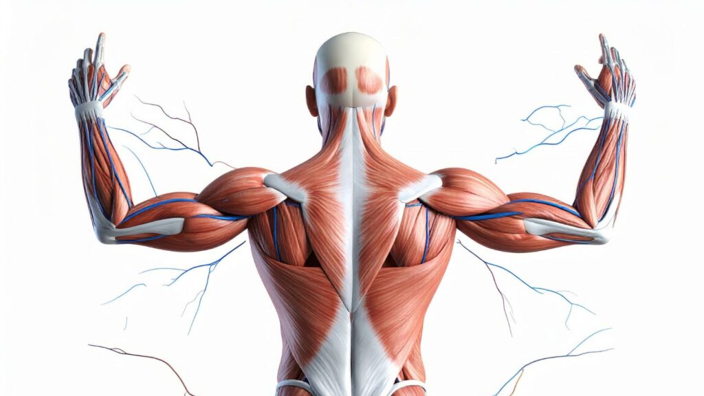 Anatomical muscle diagram showing soft tissue areas relevant to soft tissue injury claim calculator UK 2025