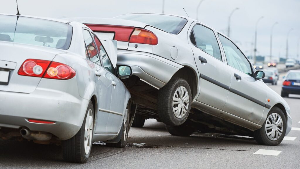Car accident scene showing vehicle collision damage relevant to car accident compensation calculator UK 2025