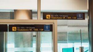 European airport border control showing EU EEA CH citizens lanes representing ETIAS requirements for UK citizens Europe travel authorization 2026