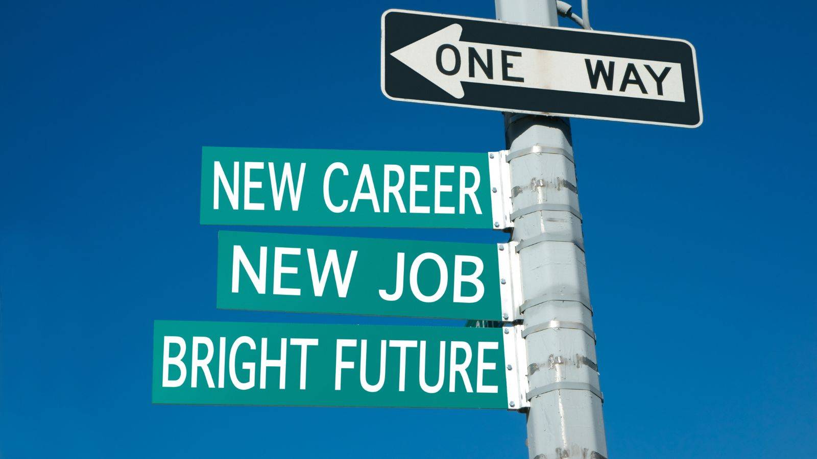 Career direction signs showing new career and new job representing graduate visa 18 months strategic planning