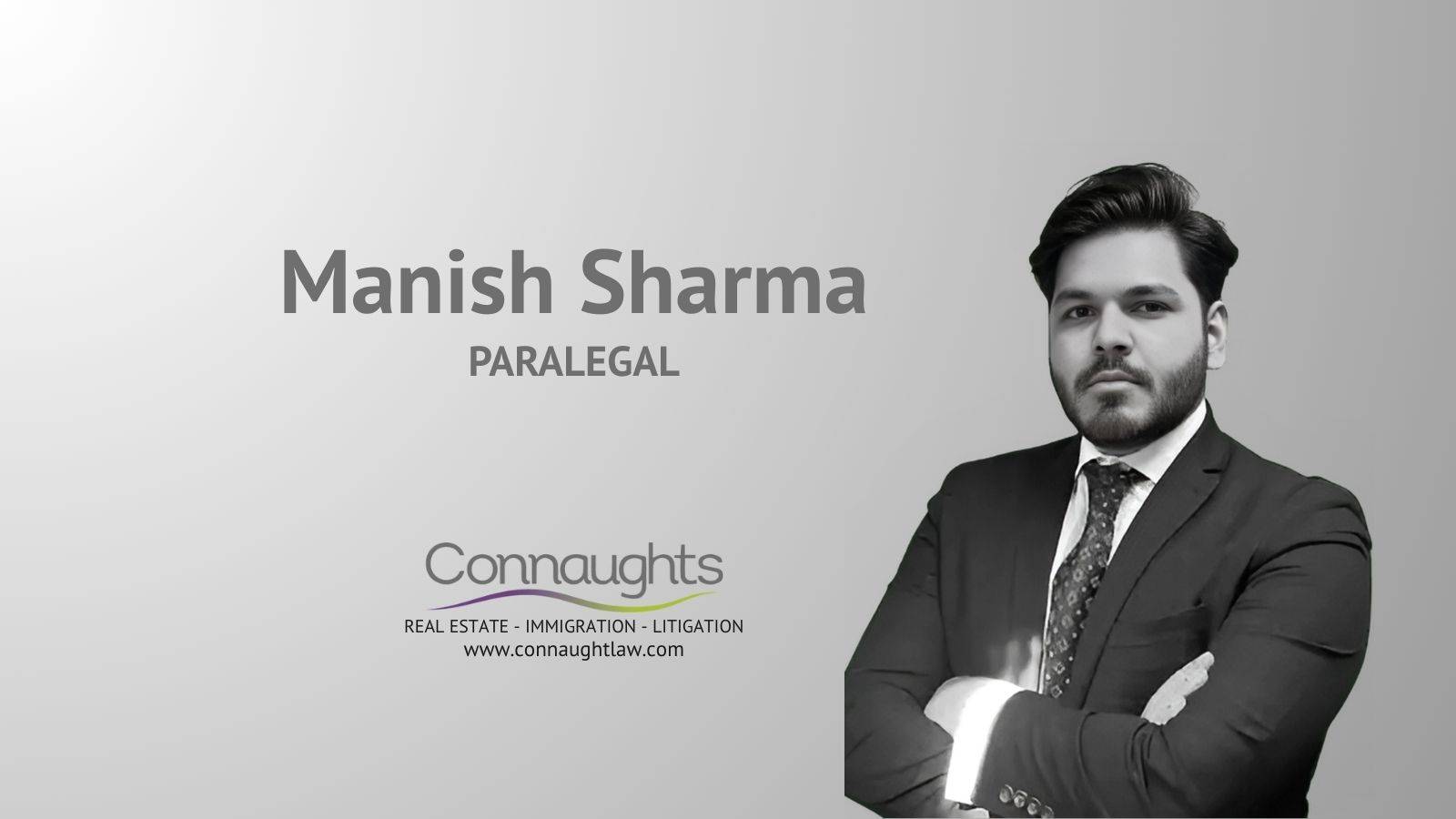 Manish Sharma immigration paralegal Connaught Law professional headshot business suit