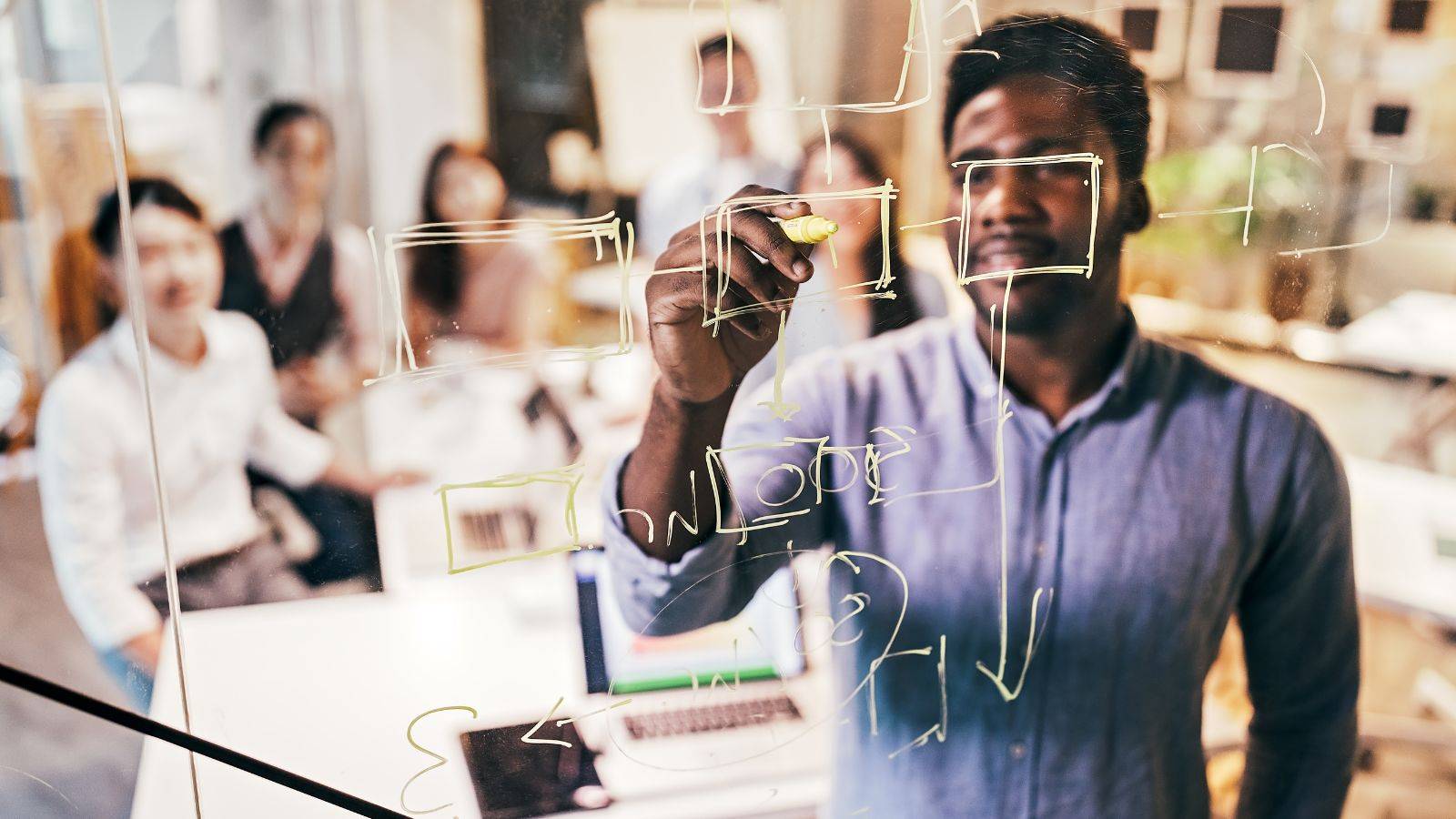 Young professional with digital network overlay representing Graduate Trainee visa 2025 global business mobility and international career development programs