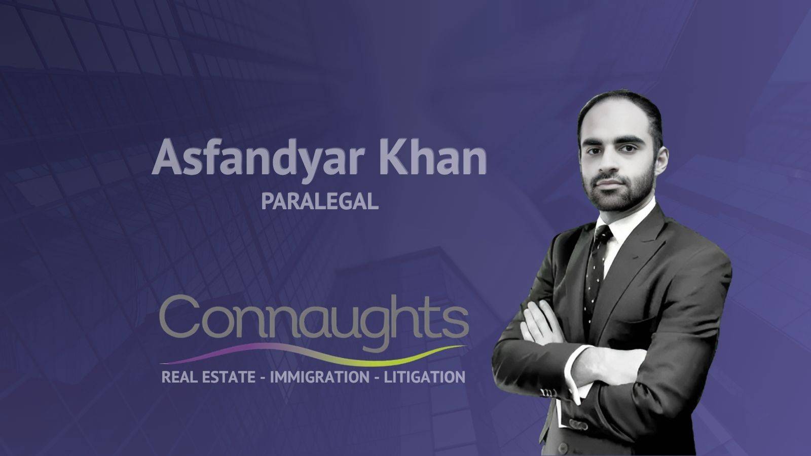 Asfandyar Khan litigation paralegal Connaught Law professional headshot commercial disputes solicitor London