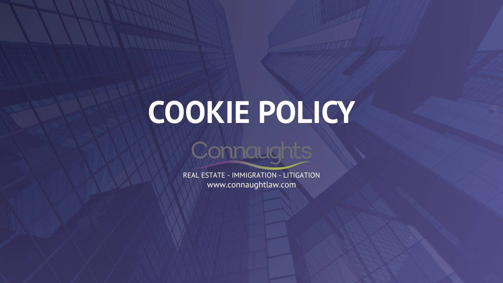 Cookie Policy page header for Connaught Law Limited with logo and corporate building background representing UK GDPR compliant cookie information