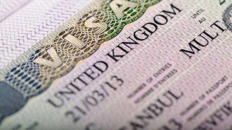 UK tourist visa vignette showing United Kingdom entry clearance document with multiple entry designation and security features for 2025 tourist visa applications