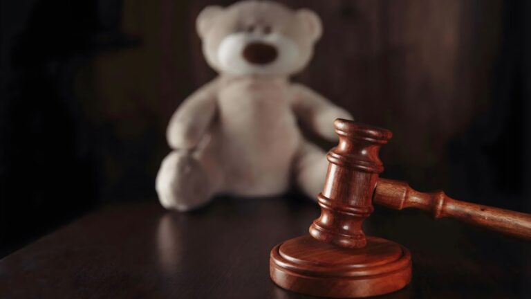 Judge's gavel with teddy bear representing family court proceedings where McKenzie Friend UK 2025 services provide essential court support and self-representation assistance