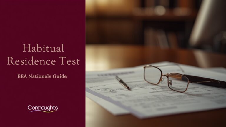 Official application forms with glasses and pen representing the habitual residence test for EEA nationals