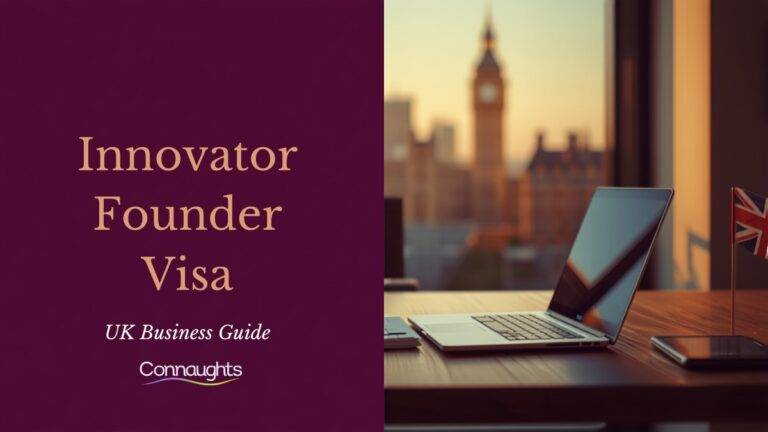 London startup workspace with laptop and Union Jack representing the innovator founder visa UK business guide