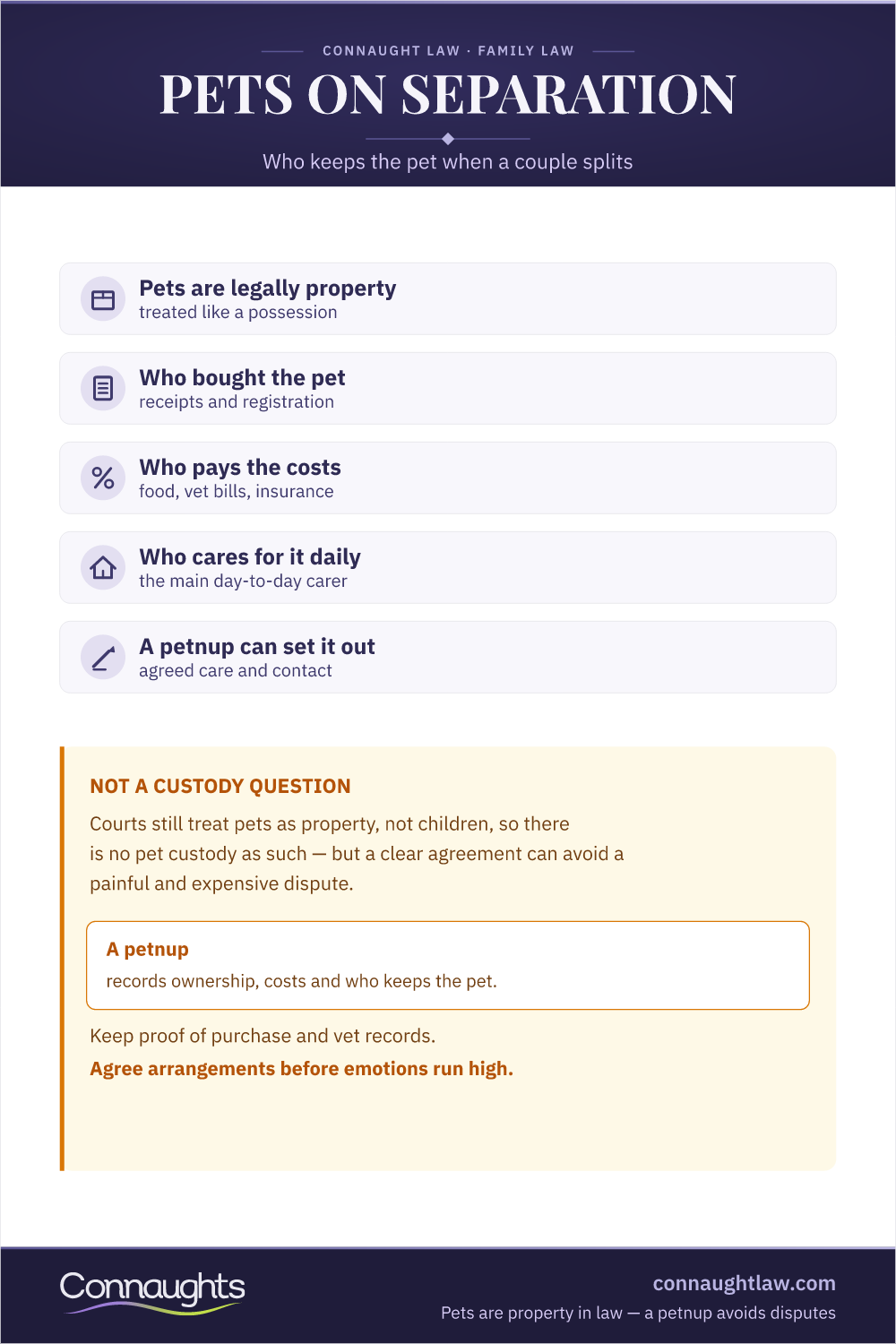 Pet Custody Divorce Uk Infographic — Pets Are Treated As Property, So Ownership, Costs And Care Matter, And A Petnup Can Set Out The Arrangements