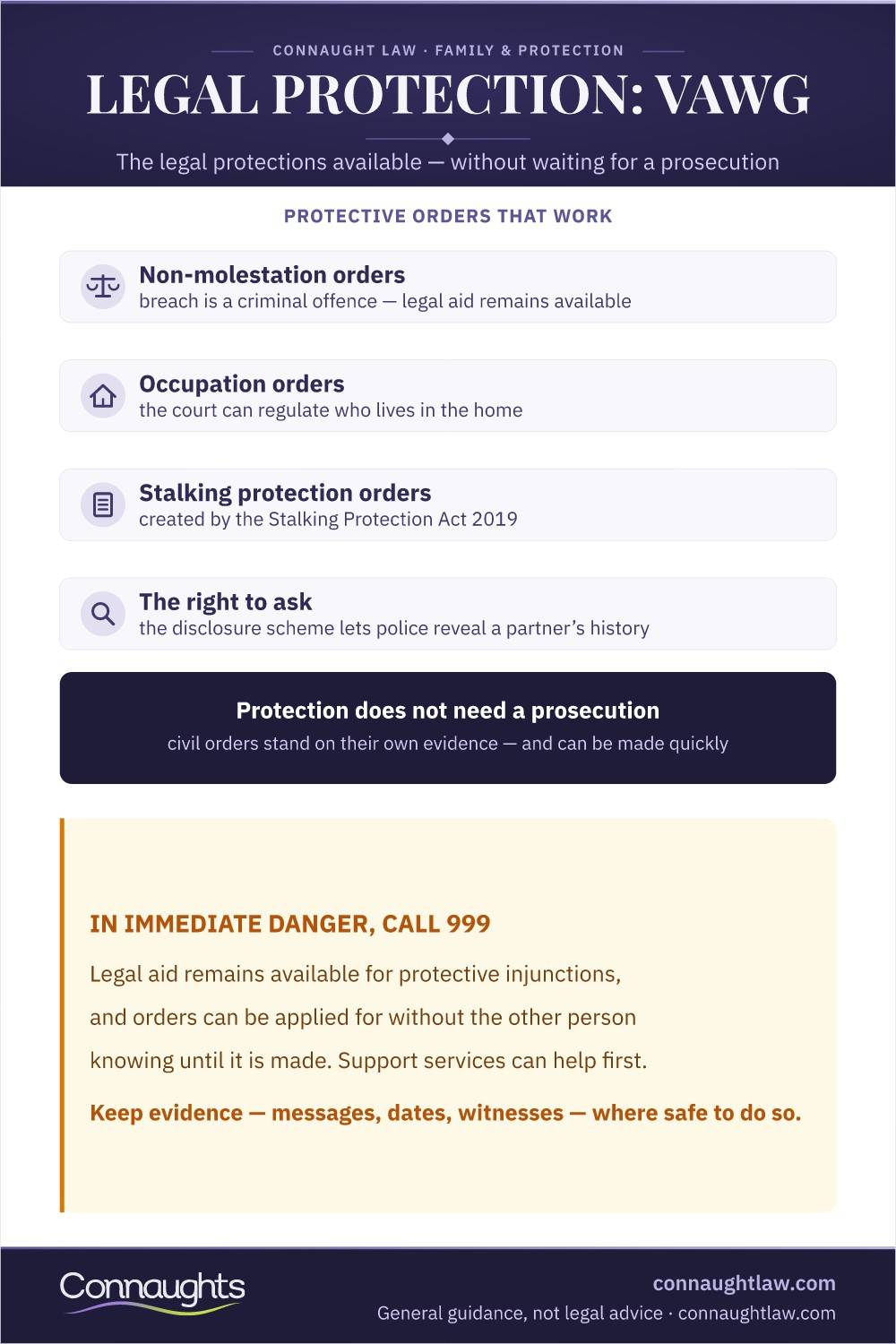 Legal Protections Against Violence Towards Women And Girls Infographic — Protective Orders Available Without Waiting For A Prosecution