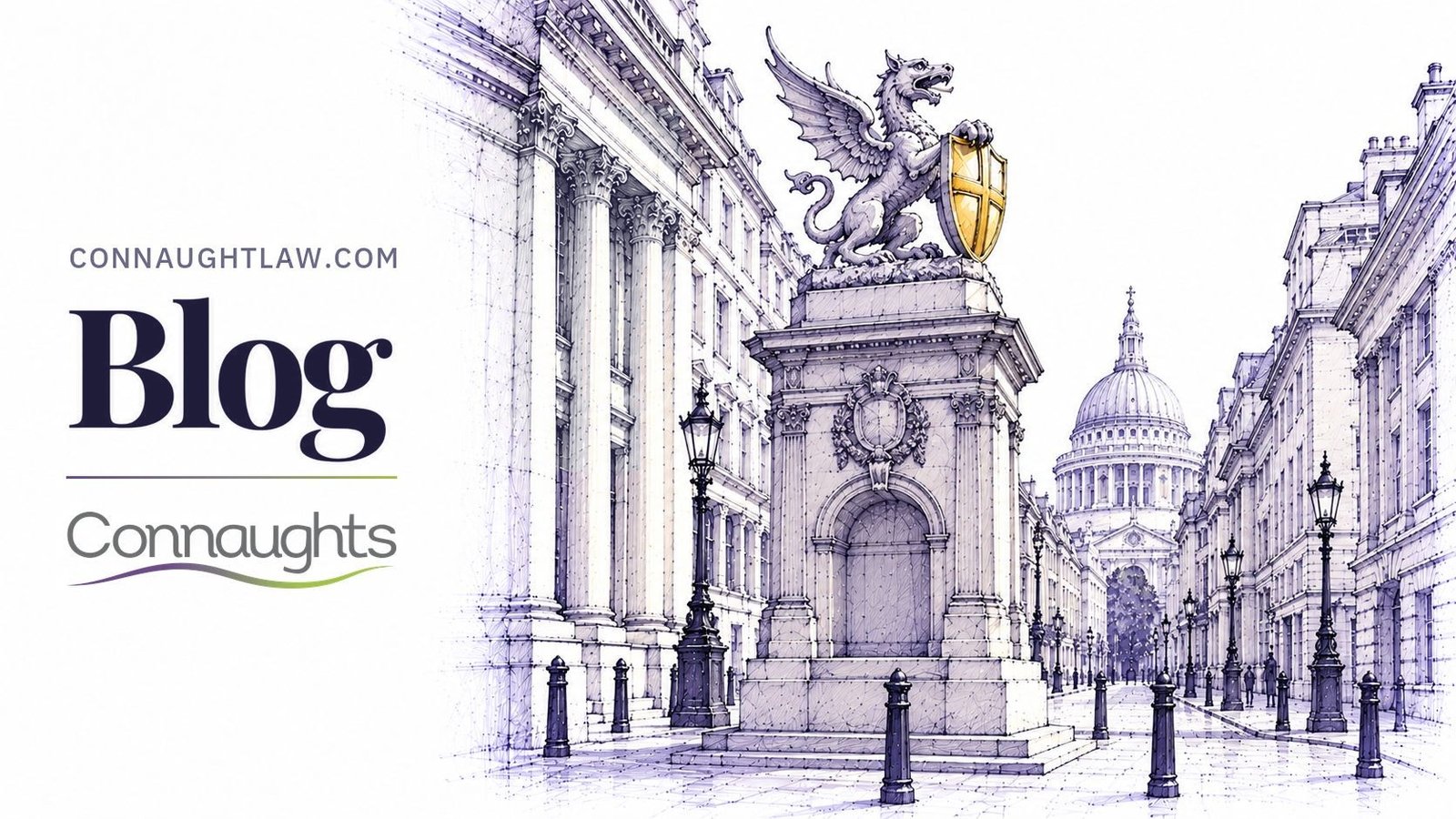 Pen-and-ink sketch of the Temple Bar memorial on Fleet Street, the dragon on its plinth, London — Blog, Connaughts