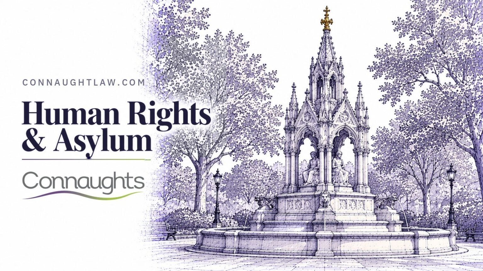 Pen-and-ink sketch of the Buxton Memorial Fountain in Victoria Tower Gardens, London — Human Rights & Asylum, Connaughts