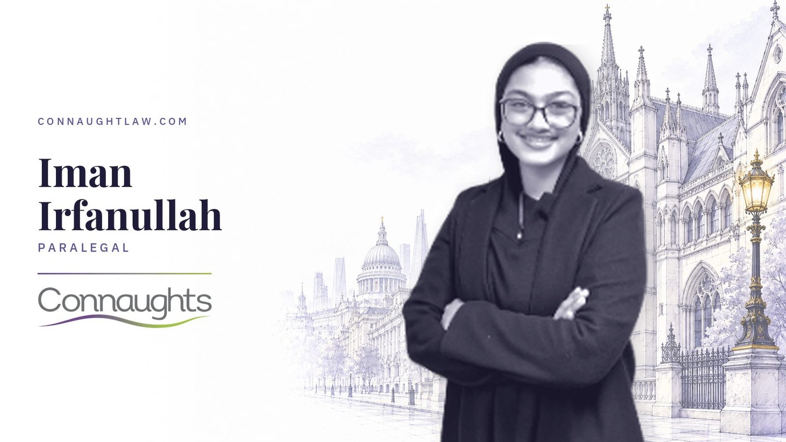 Iman Irfanullah — Connaughts Iman Irfanullah, Connaught Law — London solicitors, Royal Courts of Justice sketch