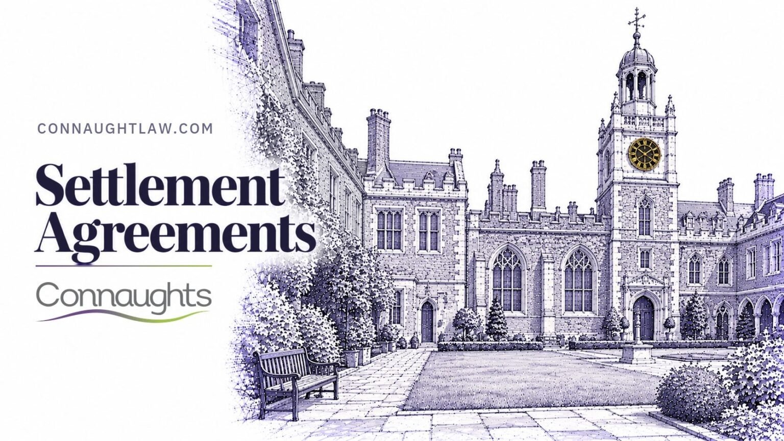Settlement Agreements — Connaughts Pen-and-ink sketch of the Charterhouse courtyard in Clerkenwell, Tudor brick walls and a quiet lawn, London — Settlement Agreements, Connaughts