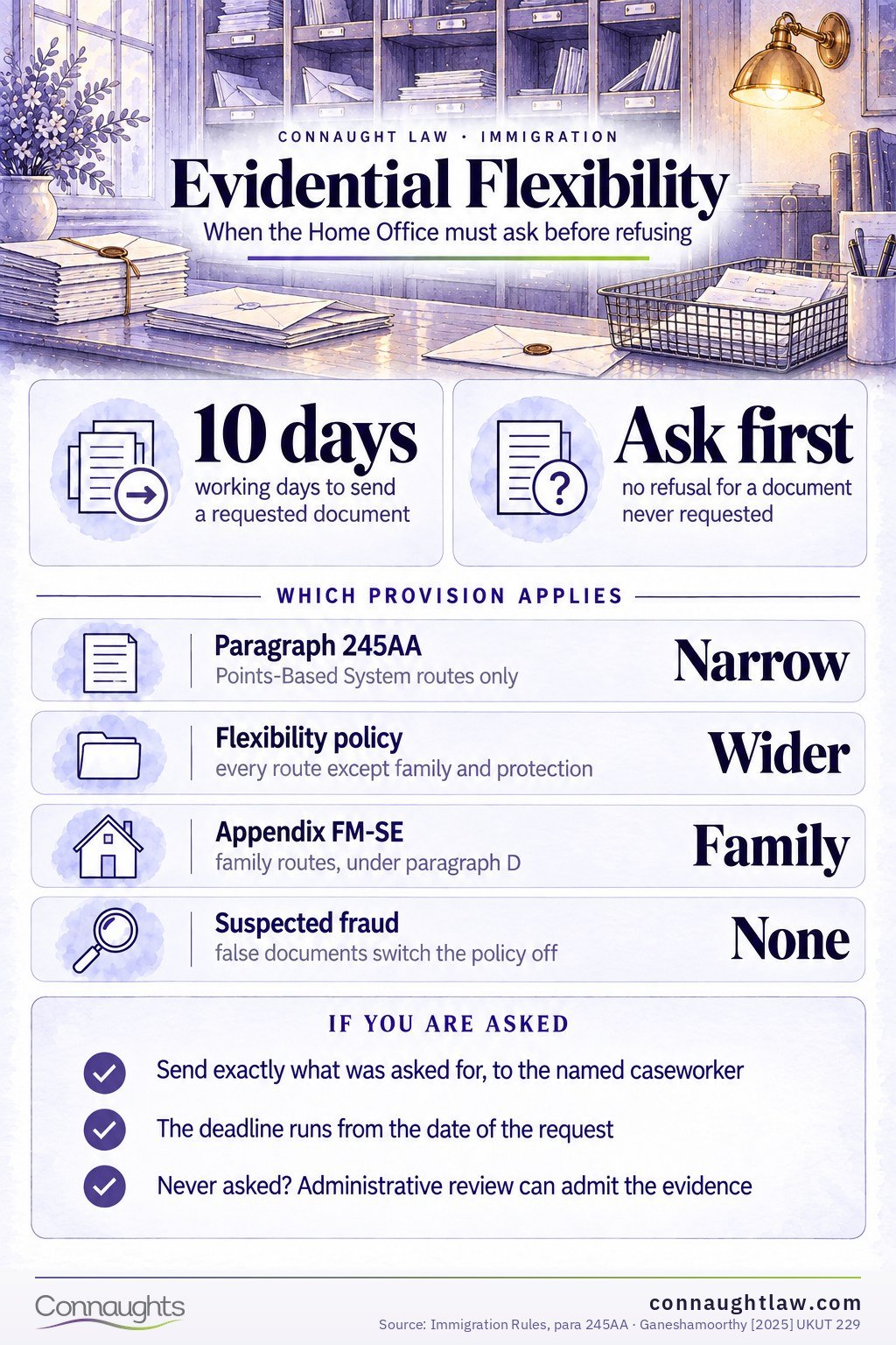 Two Systems, One Name infographic — the difference between paragraph 245AA and the wider evidential flexibility policy, and which routes each one reaches
