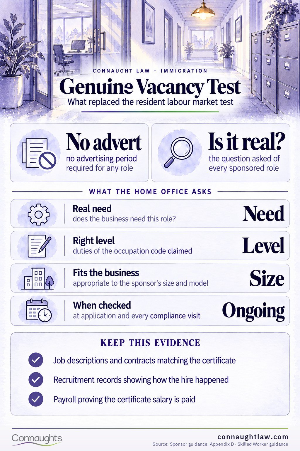 Genuine Vacancy Test Genuine vacancy infographic — the test that replaced the resident labour market test
