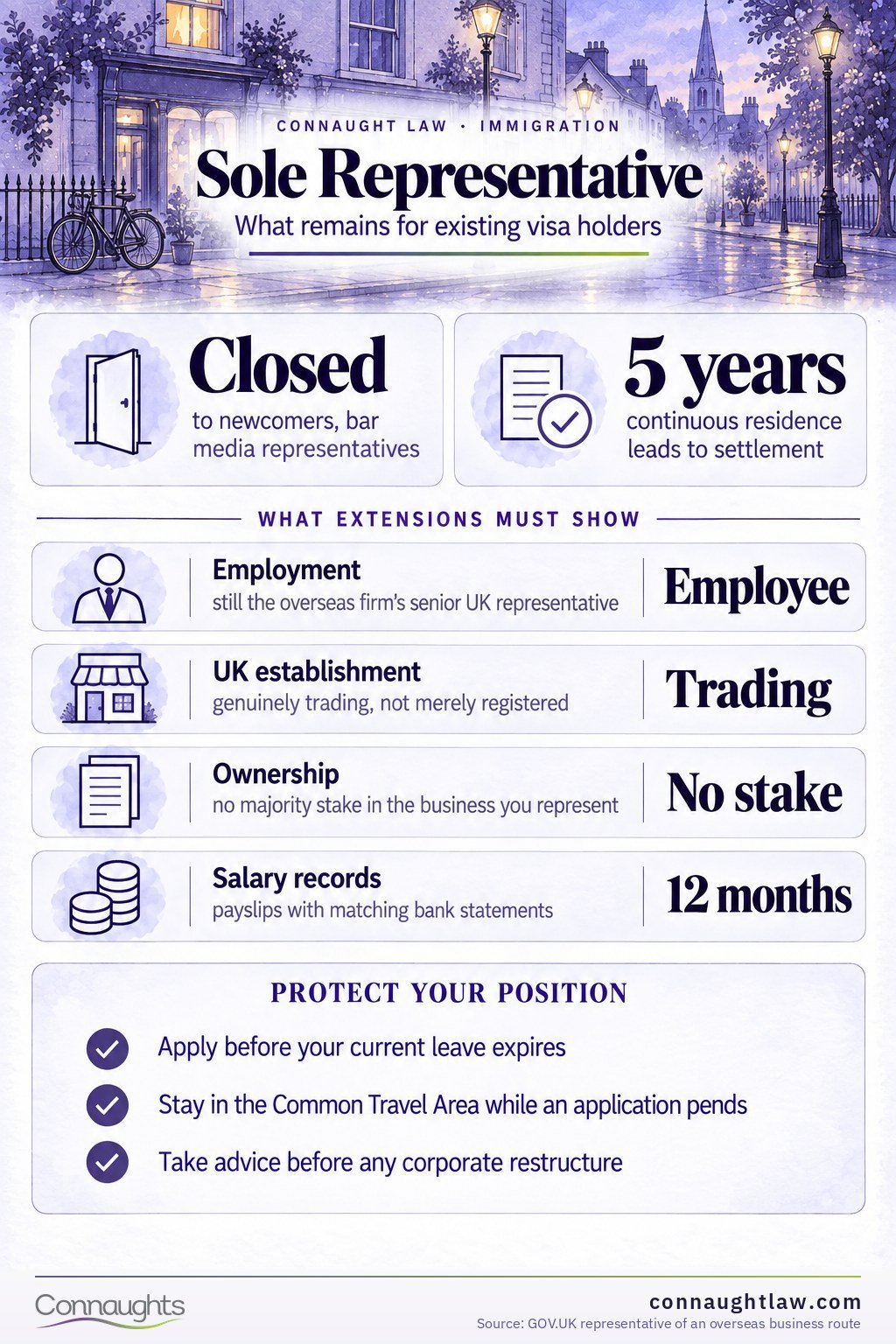 Sole representative visa infographic — what existing holders kept after closure