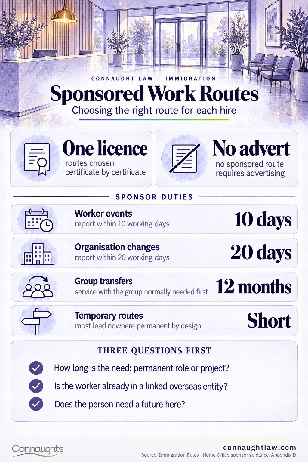 UK sponsored work routes infographic — Skilled Worker, Global Business Mobility