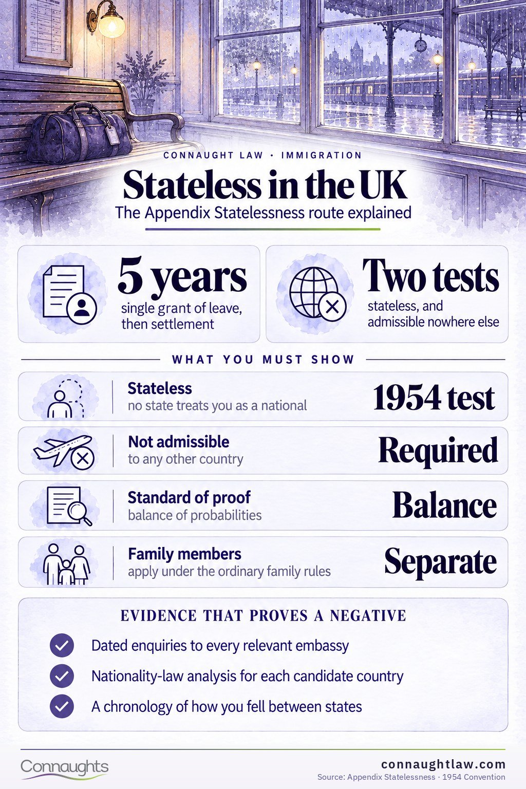 Stateless route infographic — Appendix Statelessness from leave to citizenship